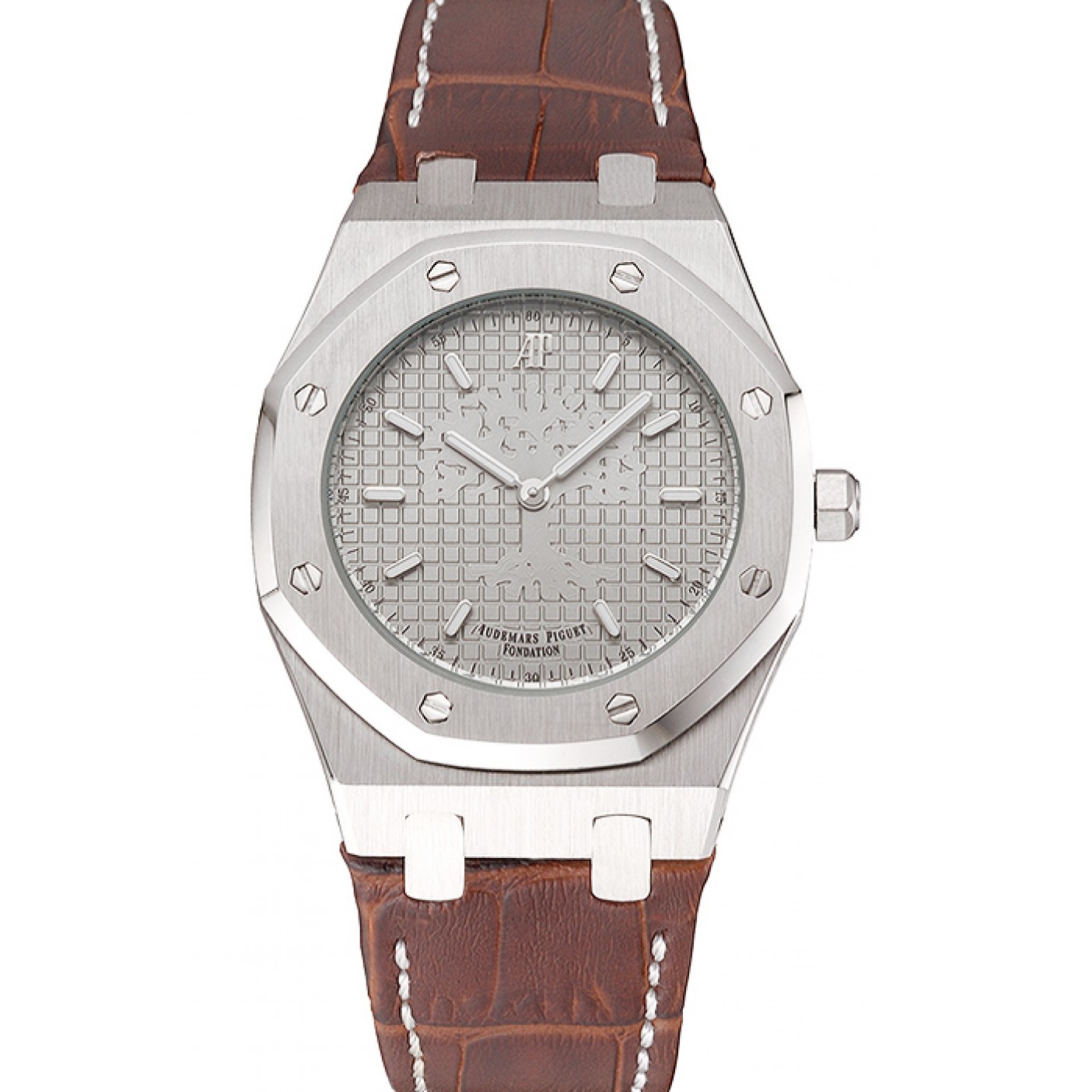 Audemars Piguet Royal Oak Fondation Gray Dial Stainless Steel Case Brown Leather Strap